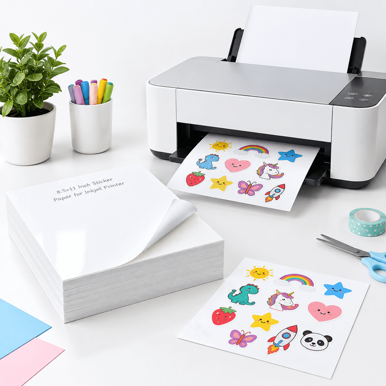 Primtable Sticker Glossy White Printable Vinyl Sticker Paper, 50 Sheets, Standard Letter ...