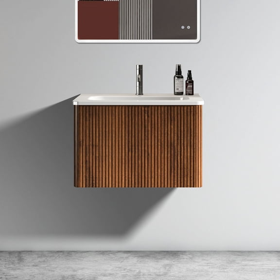 Glossy White Sink - U Shape Wall Fit - Bathroom Setup - Hidden Pipe Design