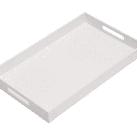Glossy White Sturdy Acrylic Serving Tray with Handles-12x20 Inch-Serving Coffee Appetizer Breakfast-Kitchen Countertop Tray-Makeup Drawer Organizer-Vanity Table Tray-Ottoman Tray-D rative Tray
