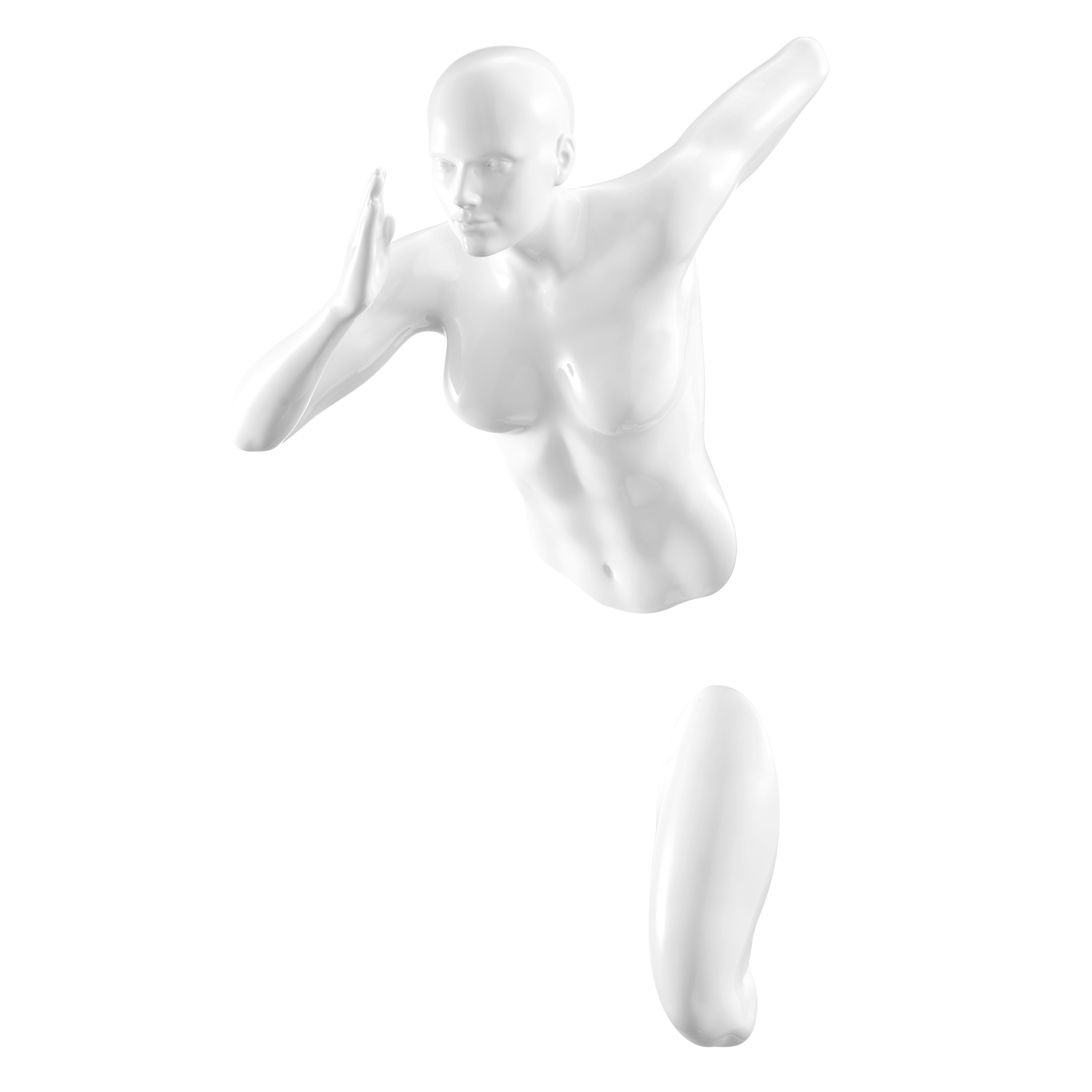 Glossy White Resin Wall Runner Sculpture, 13" Woman