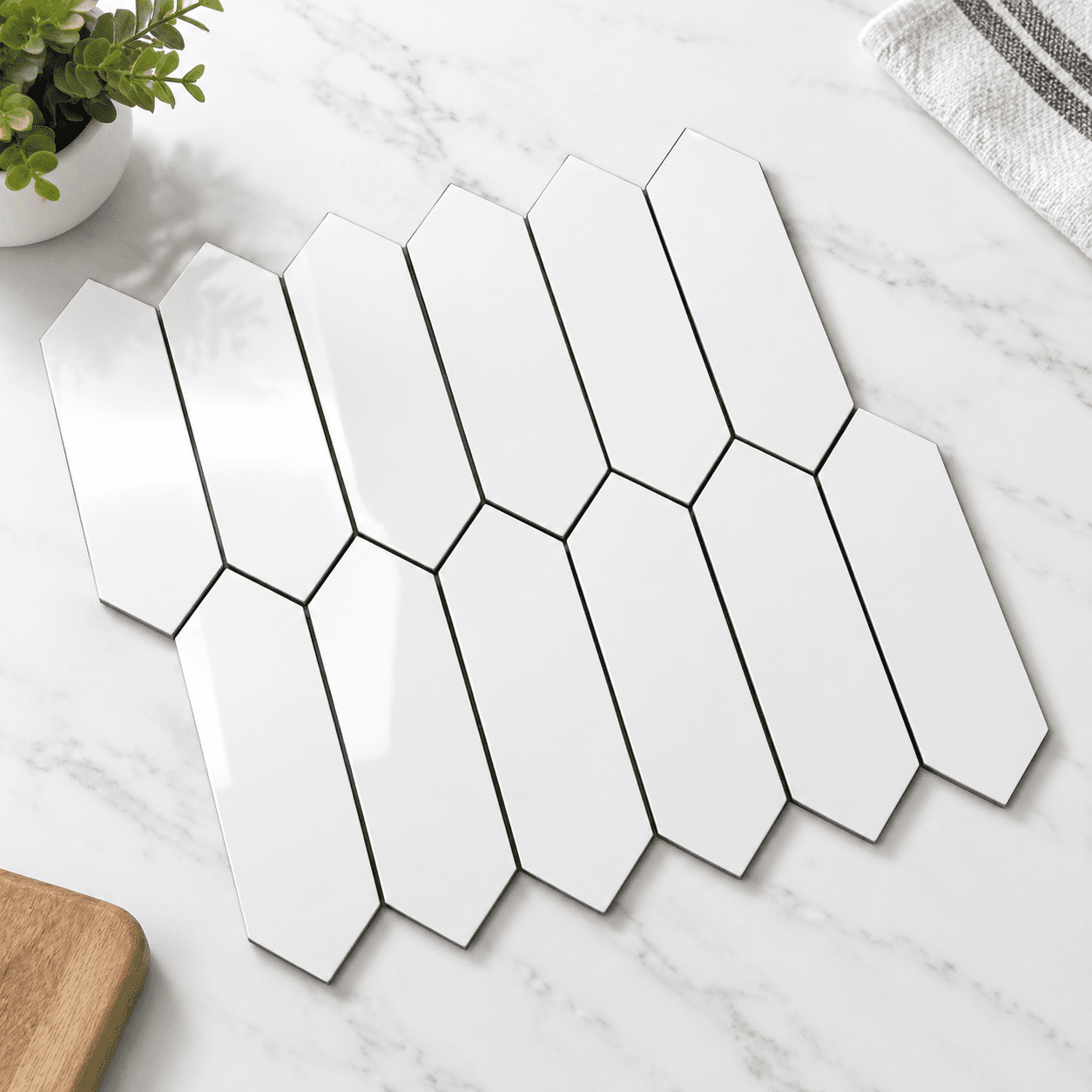 Glossy White with Dark Gray Grout 10 Sheets 12.8 x 12.8 Inch Peel and ...