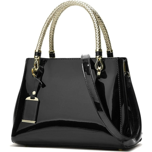 Glossy Women Handbag Shiny Patent Leather Top-Handle Bag Medium Shoulder Bag Tote Evening Purse Party Satchel