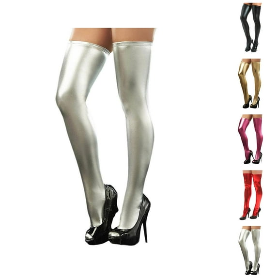 Glossy Zip Up Thigh High Compression Socks for Women â Sleek Patent Look with Stretch Fit, Fashionable and Sexy Design, Ideal for Party, Night Out, and Dance Events
