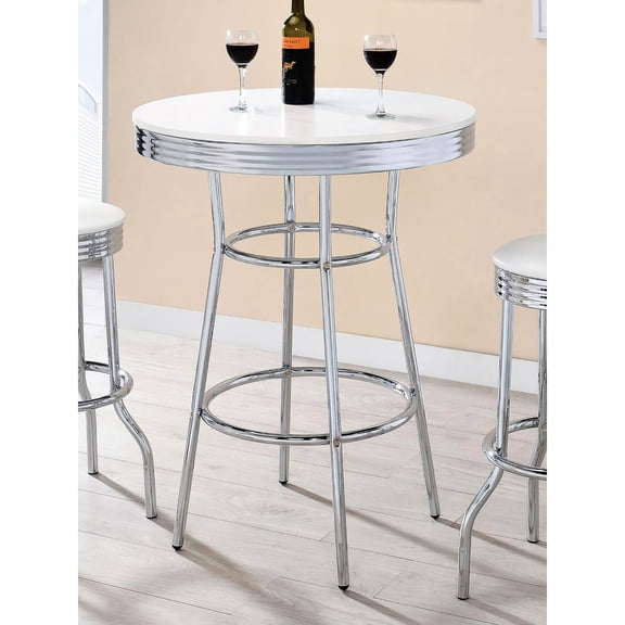 Glossy finish, angled chrome legs | Used for dining, gives a sleek and modern look