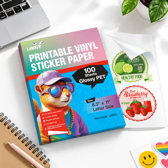 Glossy_pro 100 Glossy Pet Vinyl Sticker Paper, 8.5x11 Inch, 100 Sheets ...