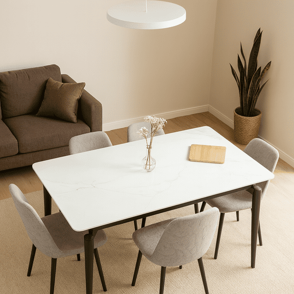 Glossy rock table with black legs,sintered stone dining table,family dining table for 6-8 people