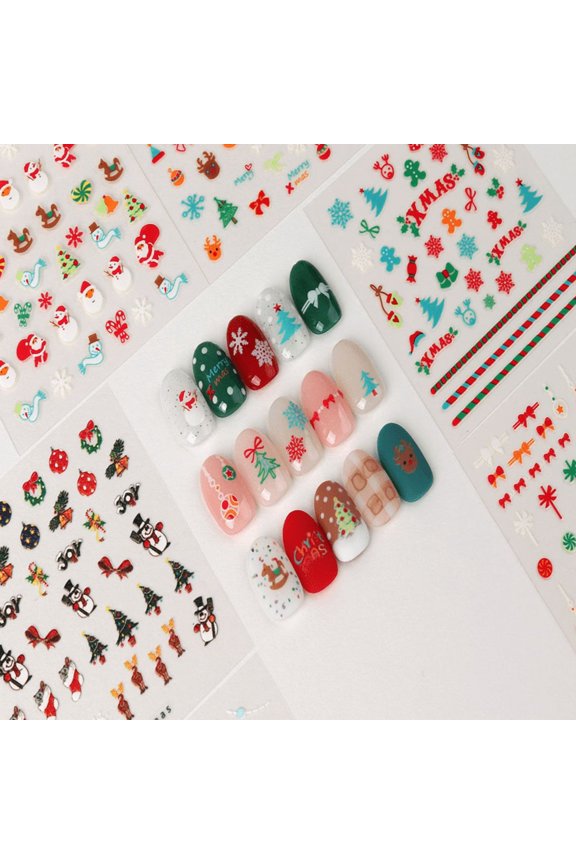 GlossyBlossom 3D Christmas Nail Stickers, Korean Crafted Holiday Nail Art Decals for DIY Festive Manicures, Featuring Santa Claus, Reindeer, Snowflake & Christmas Tree Patterns