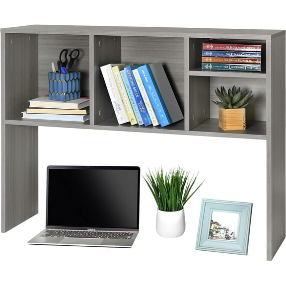 GlossyEnd Sturdy and Elegant Wood Dorm Desk Bookshelf Organizer, Office Desk Bookshelf Holder, Desktop Bookshelf Storage, Desk Book Organizer, Collage Dorm Desk Bookshelf (Grey)