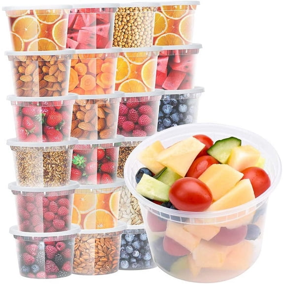 Glotoch 48 Pack 16 oz. (2 Cups/1 Pint) Plastic Food and Drink Storage Containers Set with Lids - Microwave, Freezer & Dishwasher Safe Eco-Friendly, BPA-Free, Reusable & Stackable