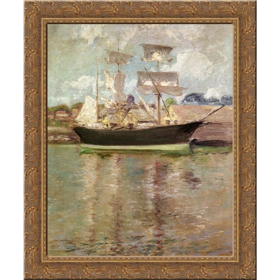 Gloucester Schooner 24x20 Gold Ornate Wood Framed Canvas Art by John Henry Twachtman