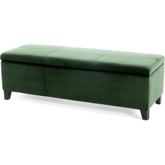 Glouster Upholstered Storage Ottoman Bench, Forest Green Velvet, Matte Black