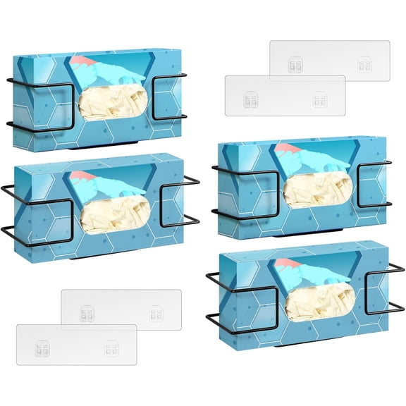 Glove Box Holder Wall Mount Dispenser, 4 Pack Metal Rack for Disposable Nitrile, Latex & Vinyl Gloves, Fits 100 & 200 Count Boxes for Kitchen, Garage, Lab, Black