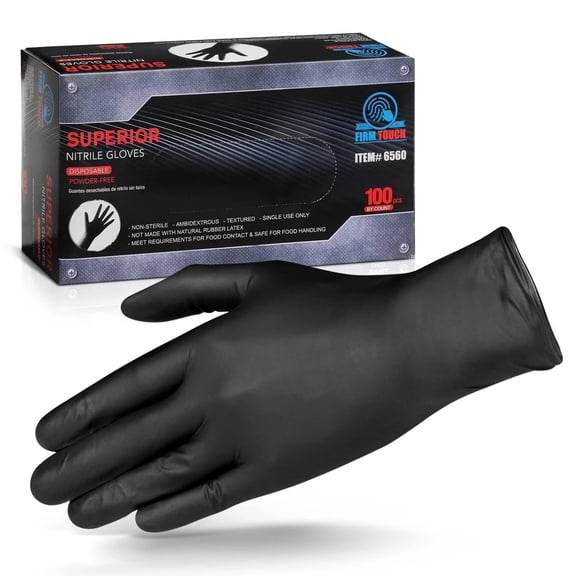 Glove Station Disposable Nitrile Gloves for Kitchen and Household - Multi Use Non-Latex Textured Gloves for Cleaning, Cooking, Food Handling - 6MM- 100-Count-XL-Black