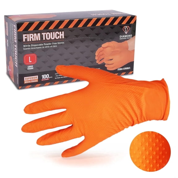 Glove Station Disposable Nitrile Gloves - Multi Use, Non-Latex Diamond Textured Gloves for Work & Industrial Use - 100 Count, 8 mil, Orange, XL