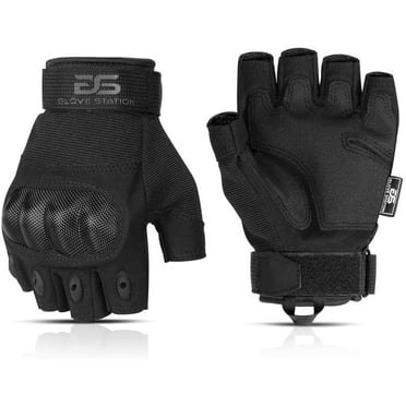 Glove Station Fingerless Tactical Gloves - Knuckle Protection For Motorcycle Riding & Outdoor Activities