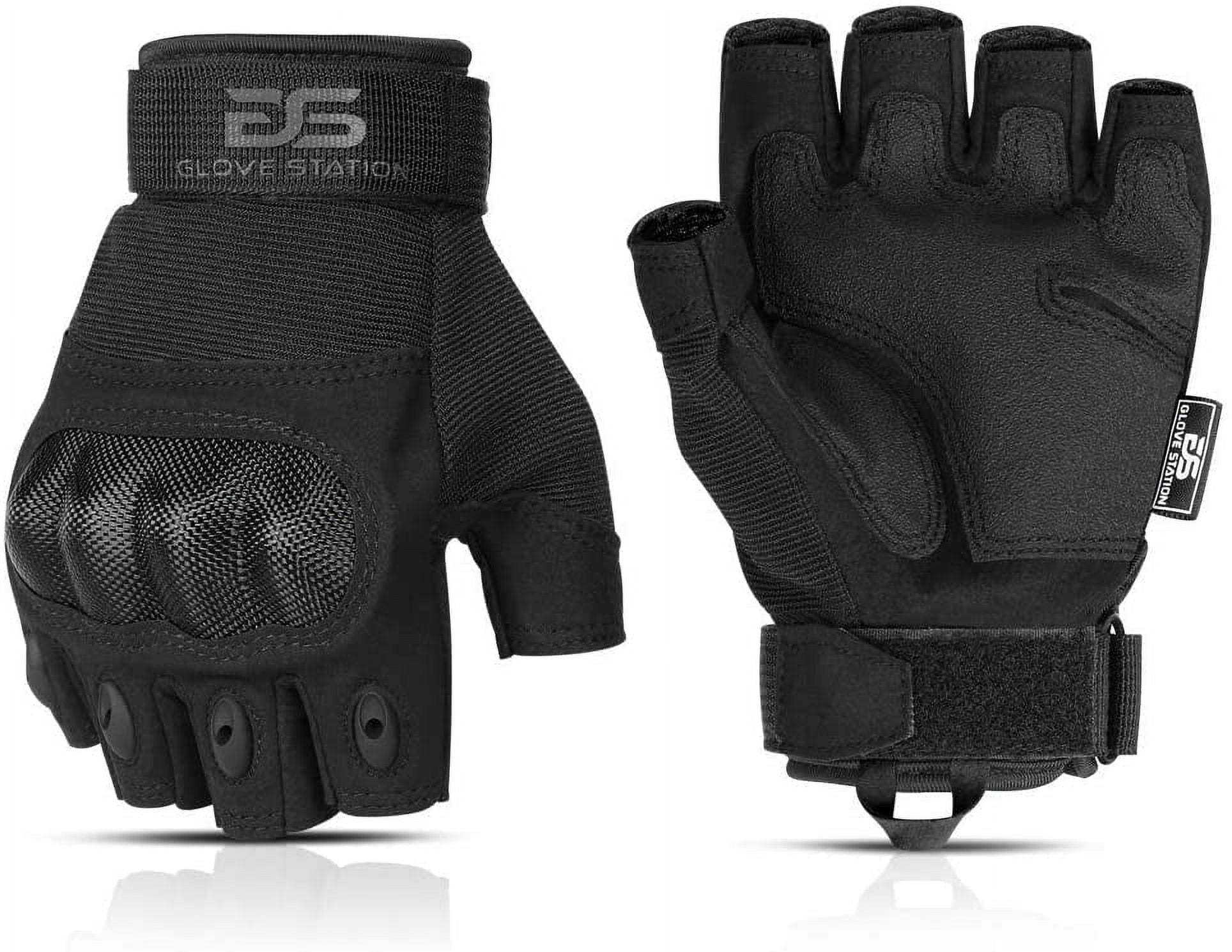 Glove Station- Fingerless Knuckle Gloves for Men - Motorcycle Gloves for Driving, Hiking, or Work - Black/X-Large