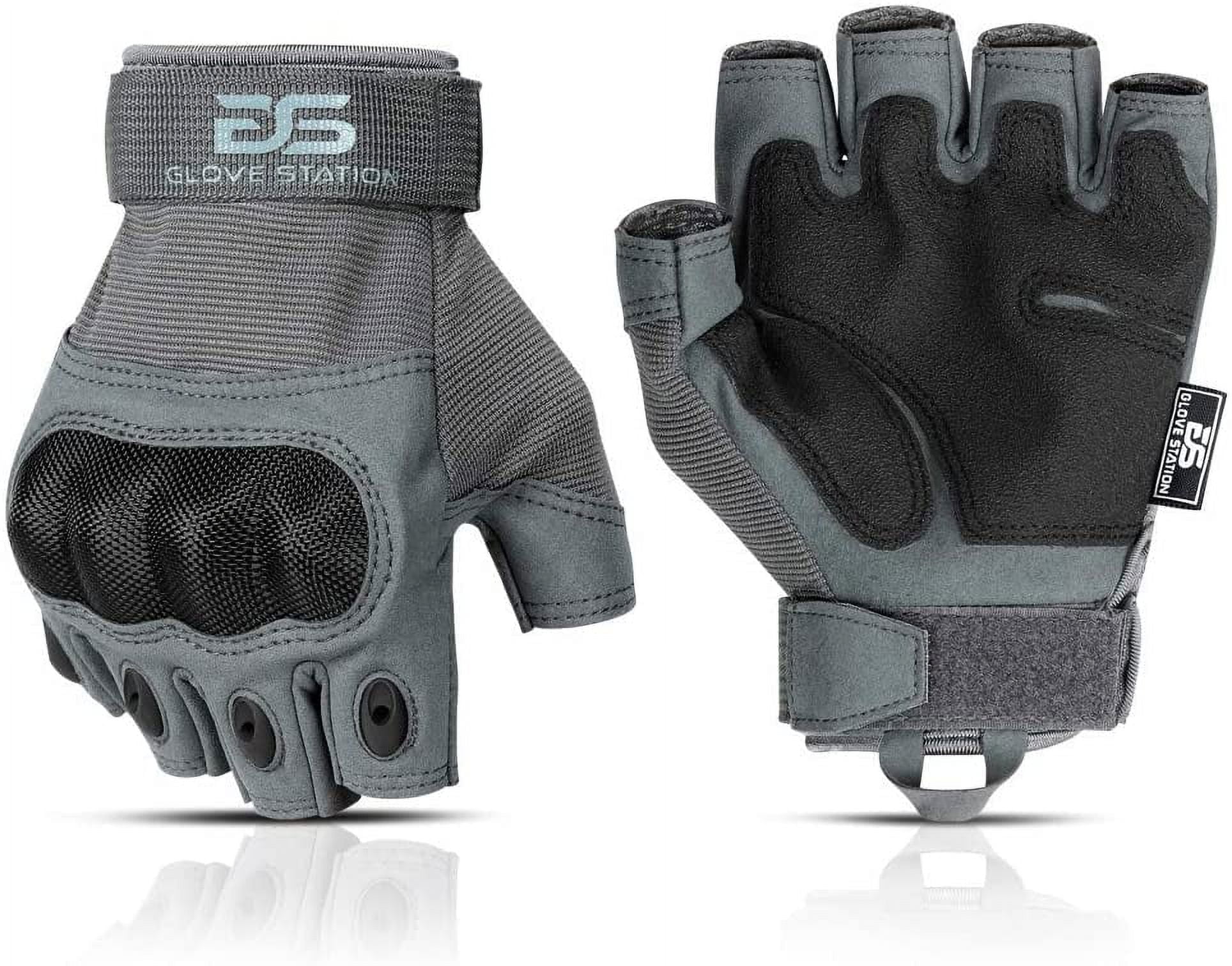 Glove Station- Fingerless Knuckle Gloves for Men - Motorcycle Gloves for Driving, Hiking, or Work - Gray/Large