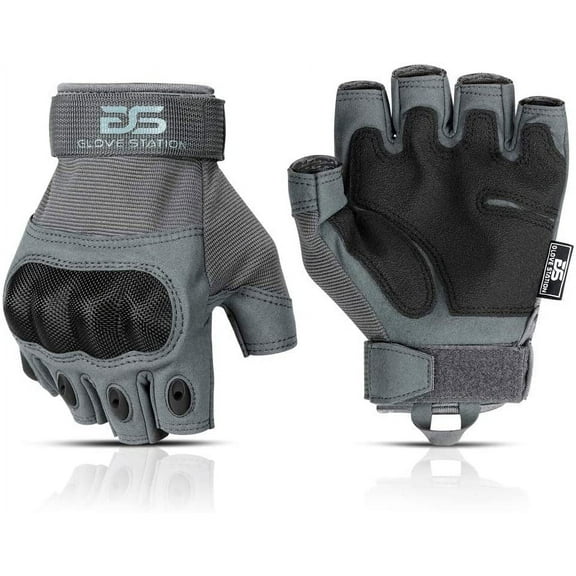 Glove Station- Fingerless Knuckle Gloves for Men - Motorcycle Gloves for Driving, Hiking, or Work - Gray/Large