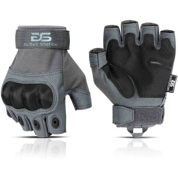 Glove Station- Fingerless Knuckle Gloves for Men - Motorcycle Gloves for Driving, Hiking, or Work - Gray/XX-Large