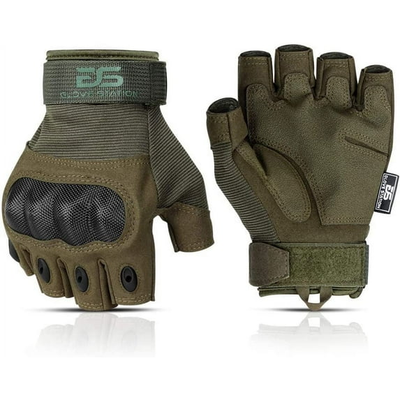Glove Station- Fingerless Knuckle Gloves for Men - Motorcycle Gloves for Driving, Hiking, or Work - Green/Medium