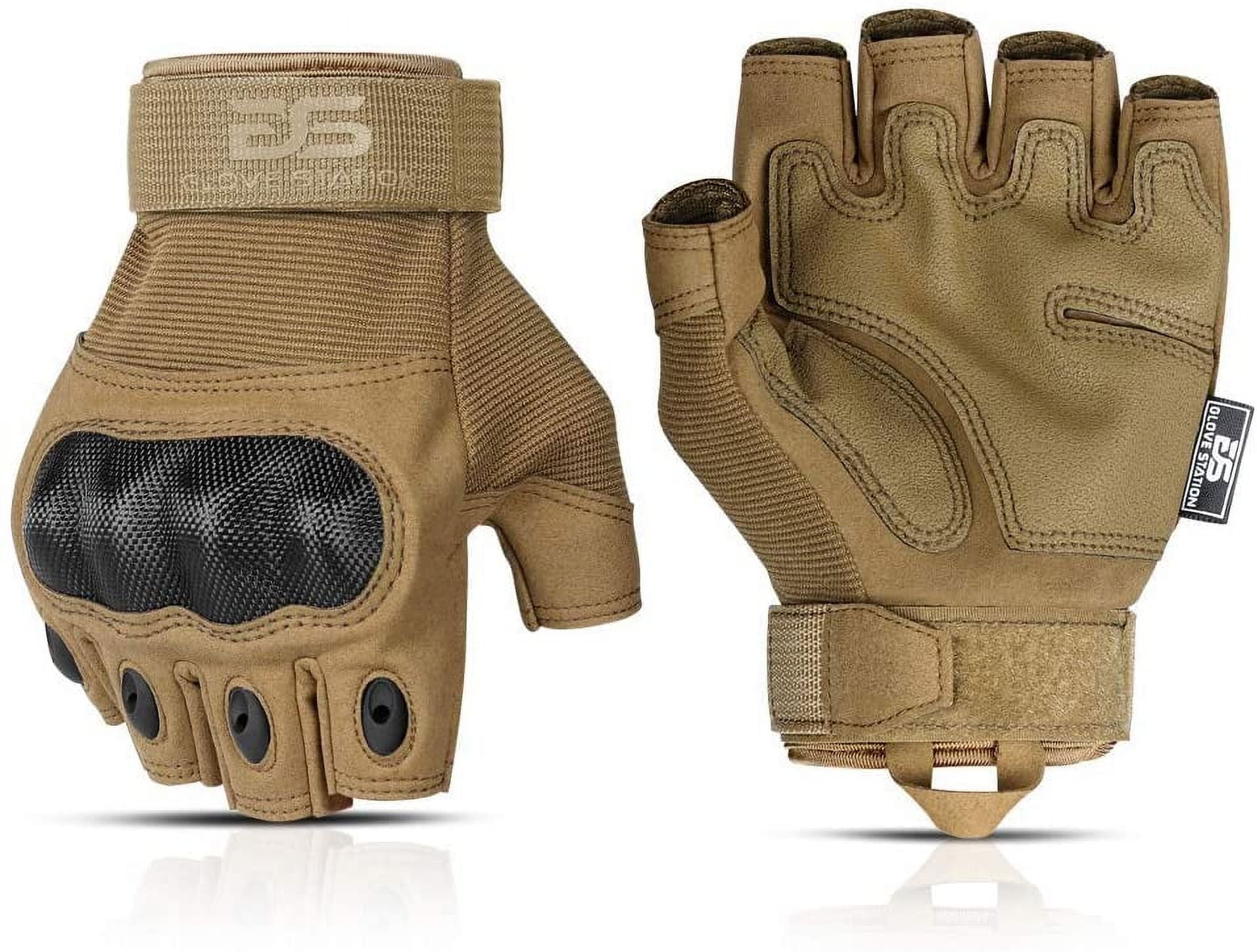 Glove Station- Fingerless Knuckle Gloves for Men - Motorcycle Gloves for Driving, Hiking, or Work - Tan/XX-Large