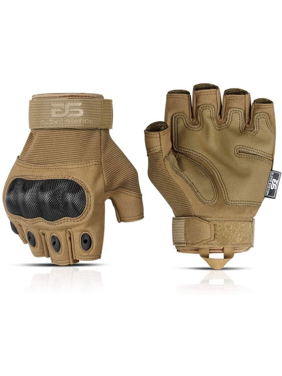 - Fingerless Knuckle Gloves for Men - Motorcycle Gloves for Driving, Hiking, or Work - Tan/XX-Large