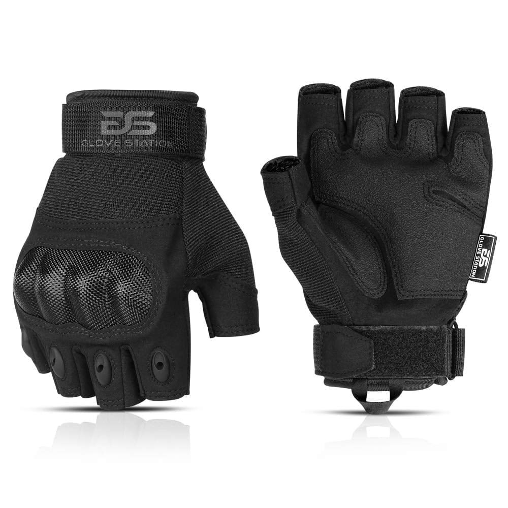Glove Station Fingerless Motorcycle Gloves for Men with Neoprene Flex, Breathable Mesh, Textured Grip, Durable Stitching - Black, XL