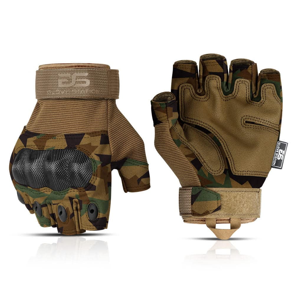 Glove Station The Fingerless Gloves for Men - Motorcycle Gloves and for Hiking - Camouflage, XX-Large