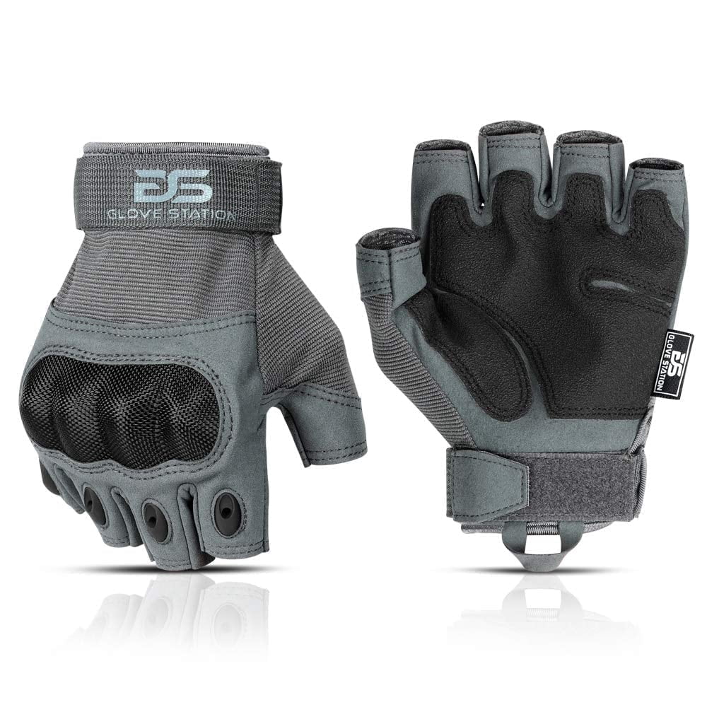 Glove Station Fingerless Motorcycle Gloves for Men with Neoprene Flex, Breathable Mesh, Textured Grip, Durable Stitching - Gray, XL