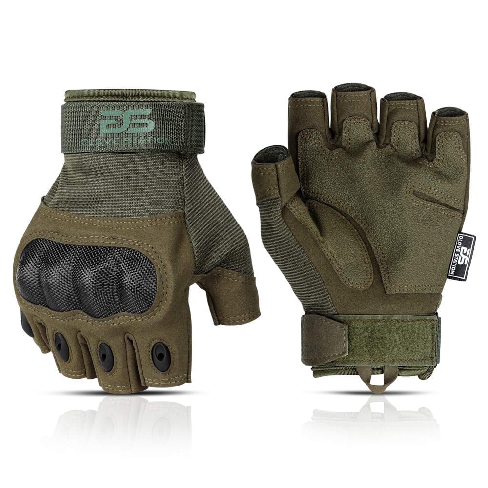 Glove Station Fingerless Motorcycle Gloves for Men with Neoprene Flex, Breathable Mesh, Textured Grip, Durable Stitching - Green , Large