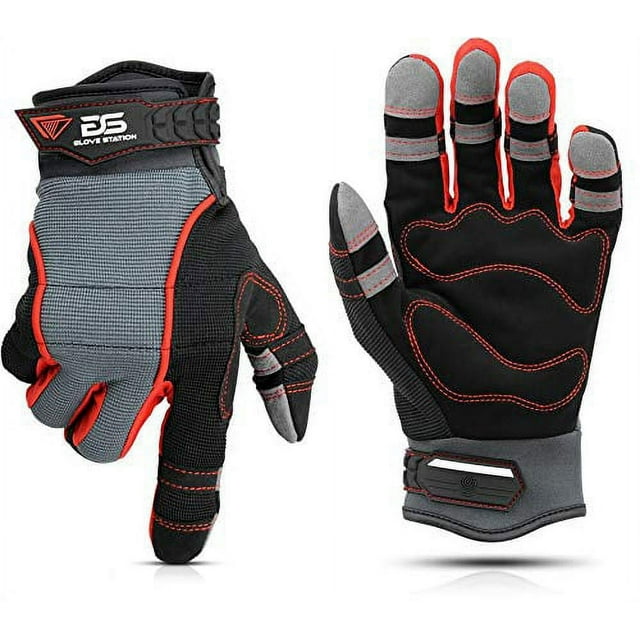 Glove Station The Multi-Purpose Fingerless Work Gloves - Shrink Resistant, Tough, Enhanced Grip, 1 Pair (X-Large, Red)