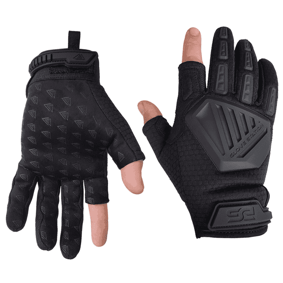 Glove Station The Shooter Gloves - Suede Leather Palm for Durability, Protection Work Gloves for Men, 2 Fingerless Design for Motorcycle Gloves