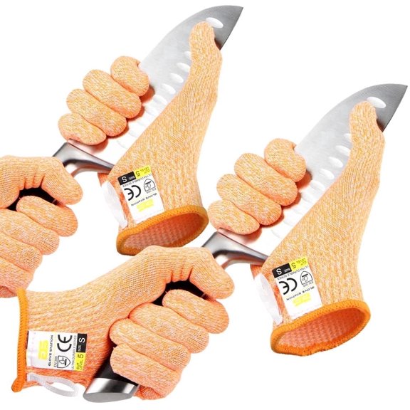 Glove Station Ultra Durable Series Cut Resistant Gloves - Cutting Gloves for Chefs, BBQ and Cooking - Level 5 Protection; Food Grade Safe Cut Proof Gloves - Orange, X-Large Size [2-Pack]