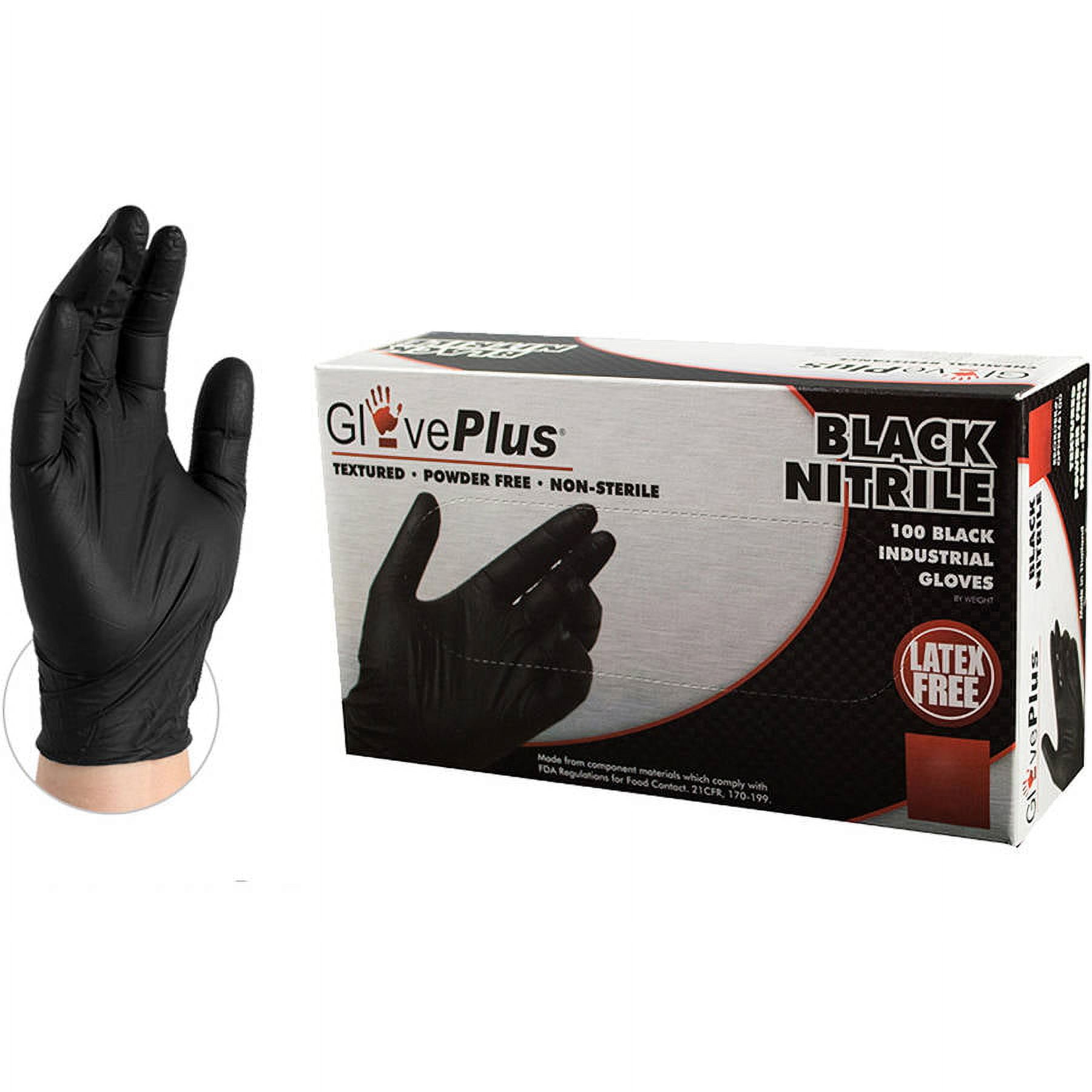 GlovePlus Black Nitrile Industrial Disposable Gloves, Small by AMMEX