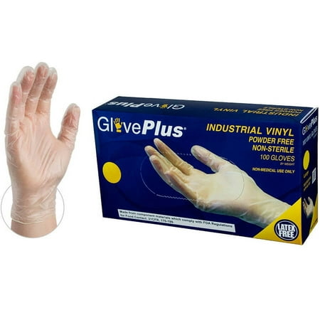 GlovePlus Clear Vinyl Industrial Latex Free Disposable Gloves (Box of 100) - Medium by AMMEX