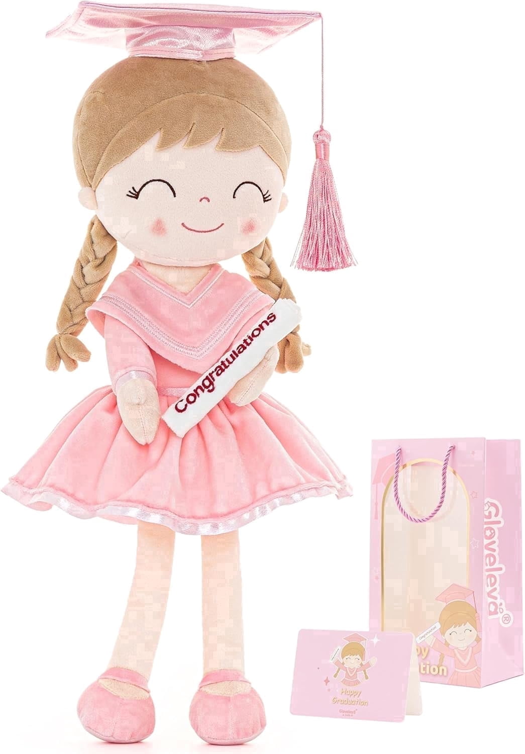 Gloveleya 16" Graduation Girl Doll - Pink Plush Toy with Cap & Gown - Preschool Kindergarten Graduation Gifts for Girls, Class of 2026 Milestone Keepsake