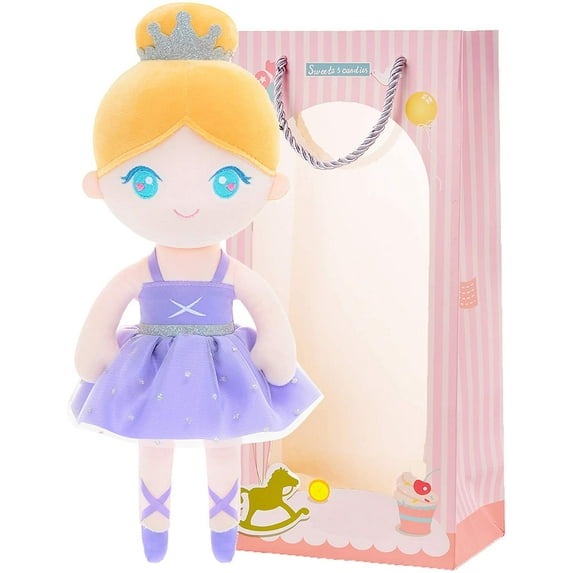 Gloveleya Baby Doll Girl Gift Ballerina Dolls Plush Soft Doll Light Purple 13" with Gift Box