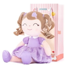Gloveleya Baby Girl Gifts Plush Dolls Curly Hair Doll Soft Girls Toy Love Heart Light Skin Lilac Dress 16 Inches