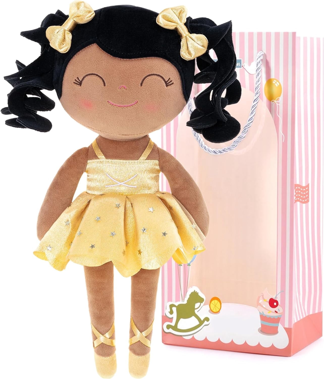 Gloveleya Baby Girl Gifts Plush Dolls Soft Girls Toy Ballerina Golden 13 Inches with Gift Box