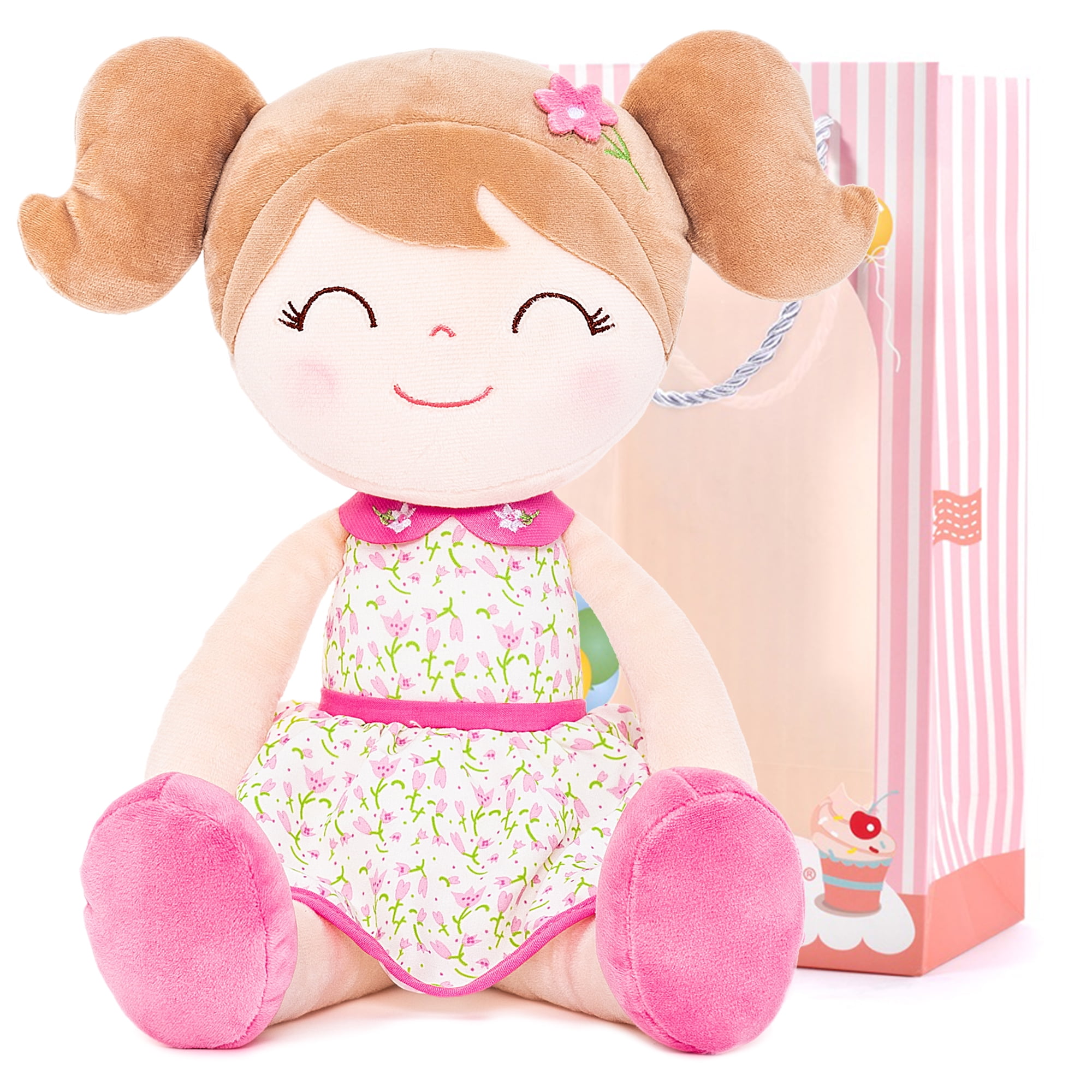 Gloveleya Baby Girl Gifts Plush Dolls Soft Girls Toy Pink Flower Fairy Girl 16 Inches