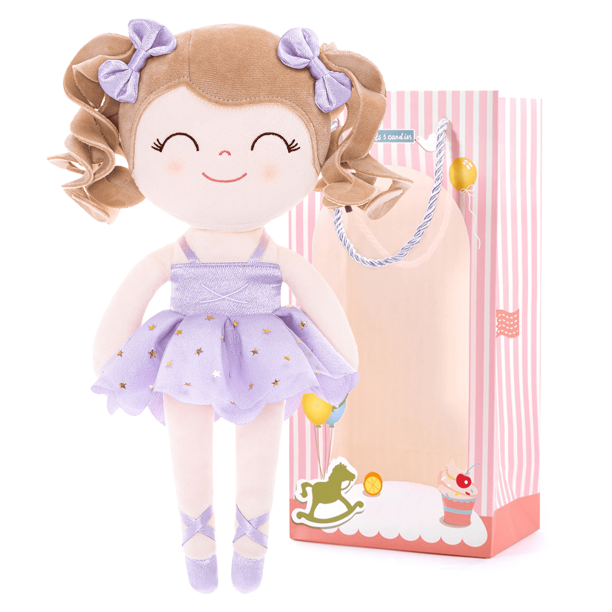 Gloveleya Baby Girl Gifts Plush Dolls Toddler Stuffed Doll Soft Girls Toy Ballerina Lavender 13 Inches with Gift Box