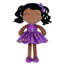 Gloveleya Baby Toy Plush Figure Curly Hair Dolls Soft Toys Glitter Purple Dress Tanned 9 Inches