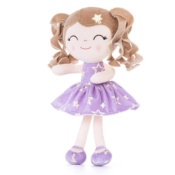 Gloveleya Baby Toy Plush Figure Curly Hair Dolls Soft Toys Pink Hair Stars Dress 12 Inches
