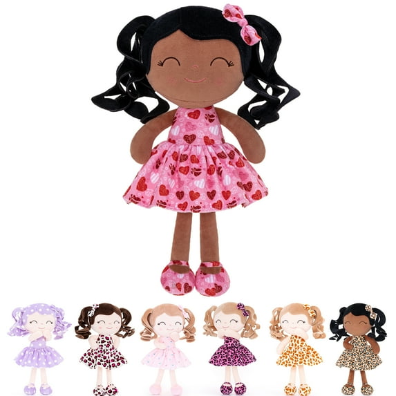 Gloveleya Rag Doll Plush Dolls Baby Dolls Girl Gifts Figure Toys Tanned Red Heart Dress 12 Inches
