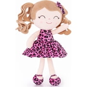 Gloveleya Doll Baby Dolls Soft Doll Baby Girl Gifts Curly Hair Pink Leopard Dress Spring Girl 12inches