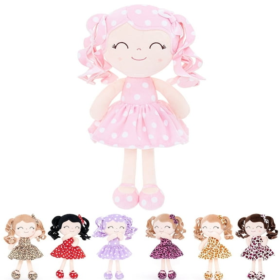 Gloveleya Doll Baby Dolls Soft Doll Baby Girl Gifts Curly Hair Polka Dot Dress Pink Spring Girl 12inches