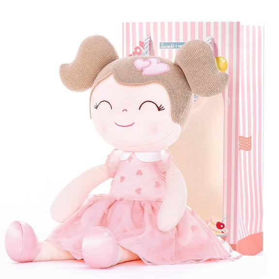 Gloveleya Toddler Stuffed Dolls Girl Gifts Plush Baby Doll Figure Toys Flocking Pink Heart Dress 16"