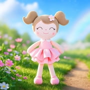 Gloveleya Plush Doll Soft Stuffed Doll with Pompompom Dress, Perfect Gift for 1-6 Year Old Girls, Ideal for Birthday or Christmas 14 Pink
