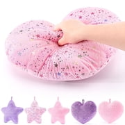 Gloveleya Plush Pillow Best Girl Gift Pink Heart-Shaped with Colorful Stars for Bedroom Decor, Birthdays 14inches