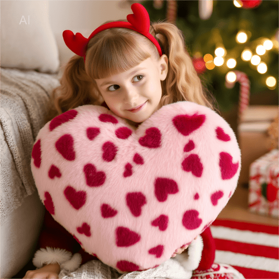 Gloveleya Plush Throw Pillow Decorative Cushion Cozy Accent Pillow Pink Heart-Shaped 15inches